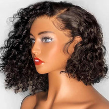 Load image into Gallery viewer, PREMIUM QUALITY #1B 10"- 14 inches" Pre-Plucked 13"x4" Lace front MITCHELLE Curly BOB Wig, Free Part Lace Front