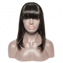 Load image into Gallery viewer, PREMIUM QUALITY #1B 10"-14" 13"x6" Straight Short Lace Front Human Hair Bob Wigs With Bangs