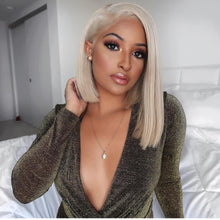 Load image into Gallery viewer, PREMIUM QUALITY # Natural blonde Pre-Plucked Human Hair Lace Front Straight Bob Wigs