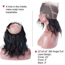 Load image into Gallery viewer, PREMIUM QUALITY 10-20 Inches 22" x 4"x 2" Body wave #1B Natural Black 360 Lace Frontal
