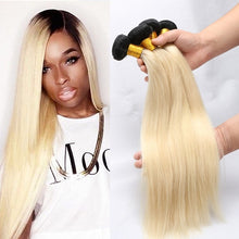 Load image into Gallery viewer, PREMIUM QUALITY LUXE WEFT 16-24 Inches Ombre Human Hair Colour #1B/613 Straight