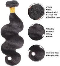 Load image into Gallery viewer, PREMIUM QUALITY HOLLYWOOD GLAMOUR Brazilian Human Hair Body Wave weave Bundles with Closure 12AAA colour 1B Grade Natural Black