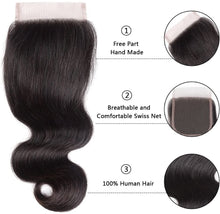 Load image into Gallery viewer, PREMIUM QUALITY HOLLYWOOD GLAMOUR Brazilian Human Hair Body Wave weave Bundles with Closure 12AAA colour 1B Grade Natural Black