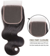 Load image into Gallery viewer, PREMIUM QUALITY HOLLYWOOD GLAMOUR Brazilian Human Hair Body Wave weave Bundles with Closure 12AAA colour 1B Grade Natural Black