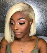 Load image into Gallery viewer, PREMIUM QUALITY # Natural blonde Pre-Plucked Human Hair Lace Front Straight Bob Wigs
