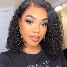 Load image into Gallery viewer, PREMIUM QUALITY #1B 10"- 14 inches" Pre-Plucked 13"x4" Lace front MITCHELLE Curly BOB Wig, Free Part Lace Front