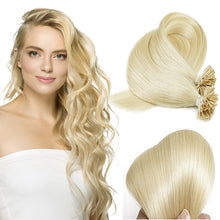 Load image into Gallery viewer, PREMIUM QUALITY 16-24 Inches Straight Nail Tip Remy Human Hair Extensions colour #613 Light Blonde