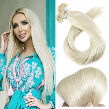 Load image into Gallery viewer, PREMIUM QUALITY 16-24 Inches Straight Nail Tip Remy Human Hair Extensions colour #60 White Blonde