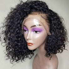 Load image into Gallery viewer, PREMIUM QUALITY #1B 10"- 14 inches" Pre-Plucked 13"x4" Lace front MITCHELLE Curly BOB Wig, Free Part Lace Front