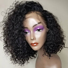 Load image into Gallery viewer, PREMIUM QUALITY #1B 10"- 14 inches" Pre-Plucked 13"x4" Lace front MITCHELLE Curly BOB Wig, Free Part Lace Front