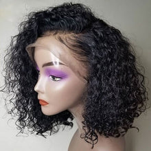 Load image into Gallery viewer, PREMIUM QUALITY #1B 10"- 14 inches" Pre-Plucked 13"x4" Lace front MITCHELLE Curly BOB Wig, Free Part Lace Front