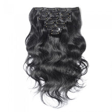 Load image into Gallery viewer, LUXURY PLATINUM 16 to 26 Inches #1 Jet Black 10 pieces body wave Clip In Human Hair Extensions