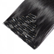 Load image into Gallery viewer, LUXURY PLATINUM 16 to 26 Inches #1B Jet Black 10 pieces Straight Clip In Human Hair Extensions
