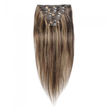 Load image into Gallery viewer, LUXURY PLATINUM 16 to 26 Inches Colour #4/27 Light brown 10 pieces Straight Clip In Human Hair Extensions