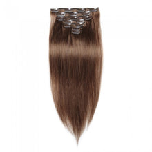 Load image into Gallery viewer, LUXURY PLATINUM 16 to 26 Inches Colour #8 Light brown 10 pieces Straight Clip In Human Hair Extensions
