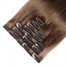 Load image into Gallery viewer, LUXURY PLATINUM 16 to 26 Inches Colour #8 Light brown 10 pieces Straight Clip In Human Hair Extensions