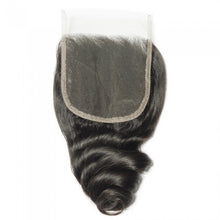 Load image into Gallery viewer, PREMIUM QUALITY 10-20 Inch 4" x 4" Loose Wavy Free Part Lace Closure #1B Natural Black