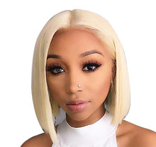 Load image into Gallery viewer, PREMIUM QUALITY # Natural blonde Pre-Plucked Human Hair Lace Front Straight Bob Wigs