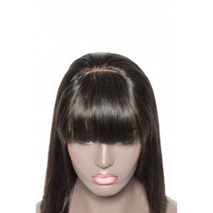 PREMIUM QUALITY #1B  10"-14" 13"x6" Straight Short Lace Front Human Hair Bob Wigs With Bangs