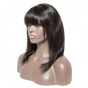 PREMIUM QUALITY #1B  10"-14" 13"x6" Straight Short Lace Front Human Hair Bob Wigs With Bangs