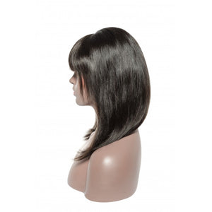 PREMIUM QUALITY #1B  10"-14" 13"x6" Straight Short Lace Front Human Hair Bob Wigs With Bangs