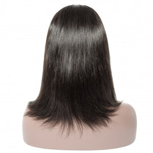 PREMIUM QUALITY #1B  10"-14" 13"x6" Straight Short Lace Front Human Hair Bob Wigs With Bangs