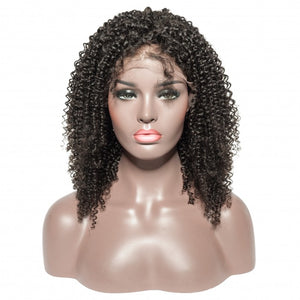 PREMIUM QUALITY #1B 250% Density Afro Curly Human Hair Deep Part 13x6 Lace Front Wig