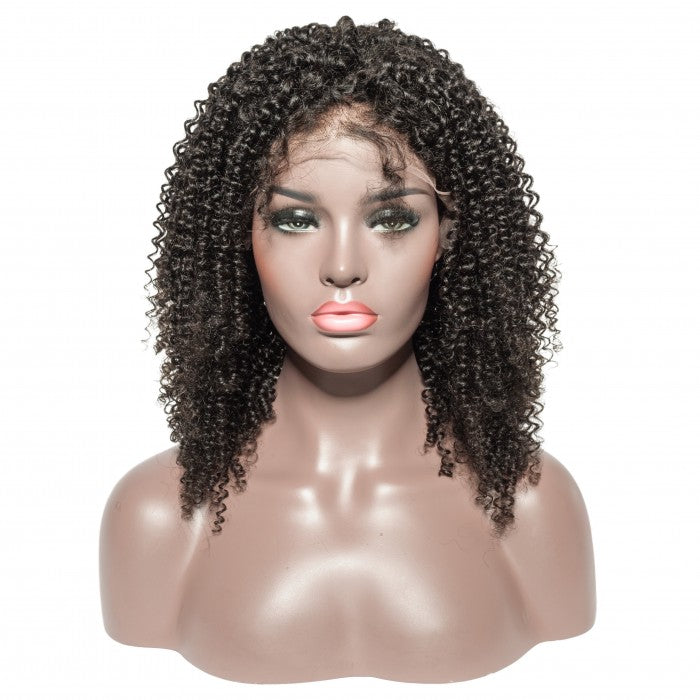 PREMIUM QUALITY #1B 250% Density Afro Curly Human Hair Deep Part 13x6 Lace Front Wig