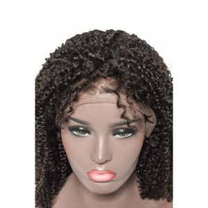 PREMIUM QUALITY #1B 250% Density Afro Curly Human Hair Deep Part 13x6 Lace Front Wig
