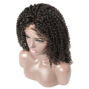 PREMIUM QUALITY #1B 250% Density Afro Curly Human Hair Deep Part 13x6 Lace Front Wig