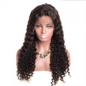 PREMIUM QUALITY #1B 360 Lace Frontal 14-24 inches Wig Deep Curly Virgin Hair
