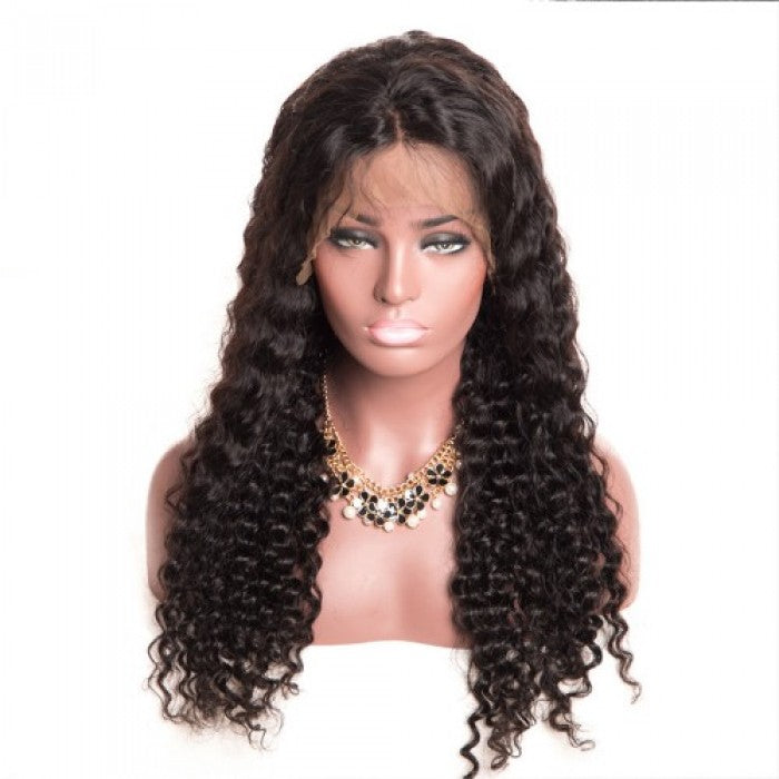 PREMIUM QUALITY #1B 360 Lace Frontal 14-24 inches Wig Deep Curly Virgin Hair