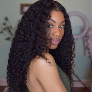 PREMIUM QUALITY #1B 360 Lace Frontal 14-24 inches Wig Deep Curly Virgin Hair