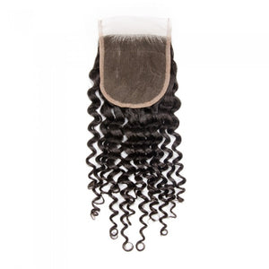 PREMIUM QUALITY 10-20 Inch 4" x 4" Deep Curly Free Parted Lace Closure #1B Natural Black
