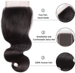 PREMIUM QUALITY HOLLYWOOD GLAMOUR Brazilian Human Hair Body Wave weave Bundles with Closure 12AAA colour 1B Grade  Natural Black