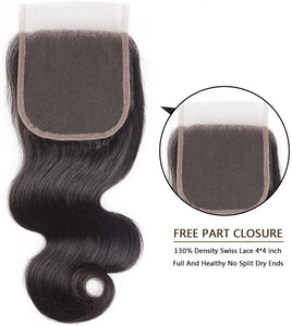 PREMIUM QUALITY HOLLYWOOD GLAMOUR Brazilian Human Hair Body Wave weave Bundles with Closure 12AAA colour 1B Grade  Natural Black