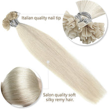 Load image into Gallery viewer, PREMIUM QUALITY 16-24 Inches Straight Nail Tip Remy Human Hair Extensions colour #60 White Blonde

