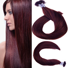 Load image into Gallery viewer, PREMIUM QUALITY 16-24 Inches Straight Nail Tip Remy Human Hair Extensions colour #99j Mahogany red
