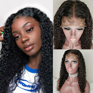 PREMIUM QUALITY #1B  10"-22" Pre-Plucked 180% Density Italian Curly Human Hair, Deep Part 13x6 Lace Front Wigs