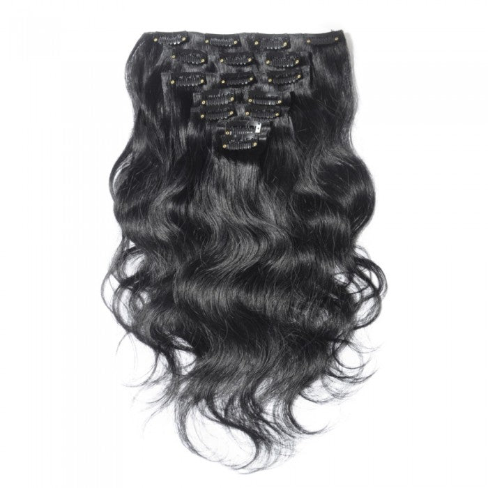 LUXURY PLATINUM 16 to 26 Inches #1 Jet Black 10 pieces body wave Clip In Human Hair Extensions
