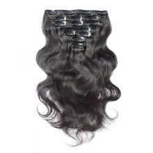 Load image into Gallery viewer, LUXURY PLATINUM 16 to 26 Inches #1B Jet Black 10 pieces Body wave Clip In Human Hair Extensions
