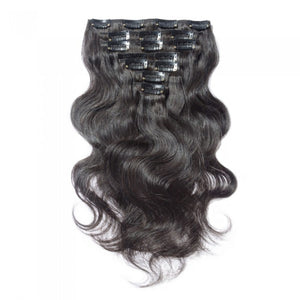 LUXURY PLATINUM 16 to 26 Inches #1B Jet Black 10 pieces Body wave Clip In Human Hair Extensions