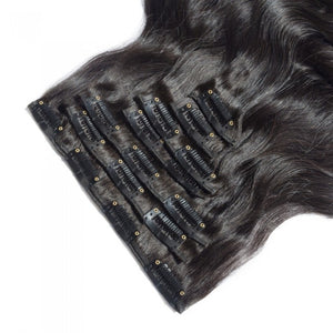 LUXURY PLATINUM 16 to 26 Inches #1B Jet Black 10 pieces Body wave Clip In Human Hair Extensions