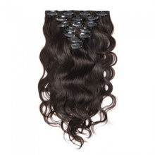 Load image into Gallery viewer, LUXURY PLATINUM 16 to 26 Inches colour #2 Jet Black 10 pieces Body wave Clip In Human Hair Extensions
