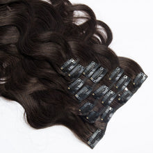 Load image into Gallery viewer, LUXURY PLATINUM 16 to 26 Inches colour #2 Jet Black 10 pieces Body wave Clip In Human Hair Extensions
