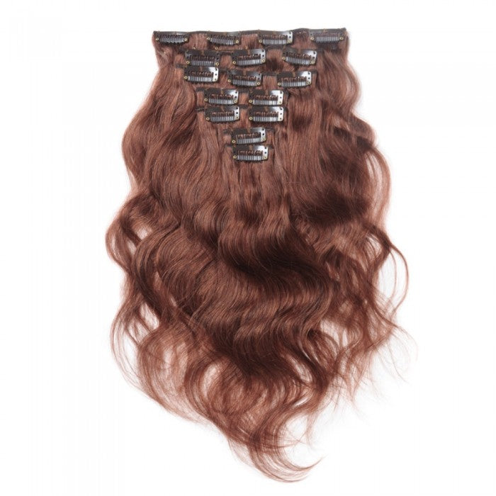 LUXURY PLATINUM 16 to 26 Inches Colour #33 Coffee brown 10 pieces Body wave Clip In Human Hair Extensions