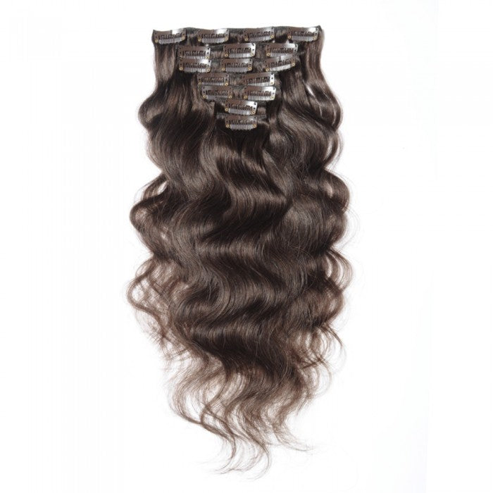 LUXURY PLATINUM 16 to 26 Inches Colour #4 Coffee brown 10 pieces Body wave Clip In Human Hair Extensions