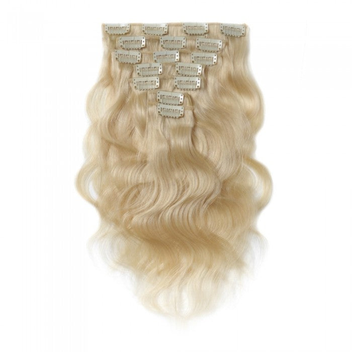 LUXURY PLATINUM 16 to 26 Inches Colour #613 Light blonde 10 pieces Body wave Clip In Human Hair Extensions