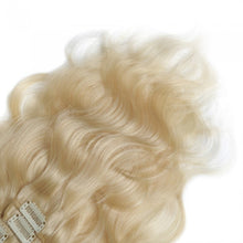 Load image into Gallery viewer, LUXURY PLATINUM 16 to 26 Inches Colour #613 Light blonde 10 pieces Body wave Clip In Human Hair Extensions
