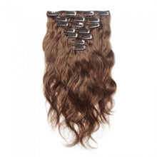 Load image into Gallery viewer, LUXURY PLATINUM 16 to 26 Inches Colour #8 Light brown 10 pieces Body wave Clip In Human Hair Extensions
